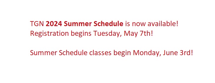 TGN 2023-24 School Schedule is now avaible! Registration begins Friday, July 7. School Schedule Classes begin Monday,July 31